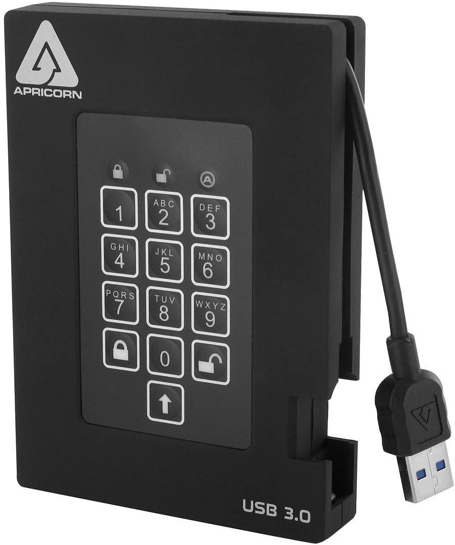 Apricorn 2TB Aegis Padlock Fortress FIPS 140-2 Level 2 Validated 256-Bit Encrypted USB 3.0 Hard Drive with PIN Access (A25-3PL256-2000F)