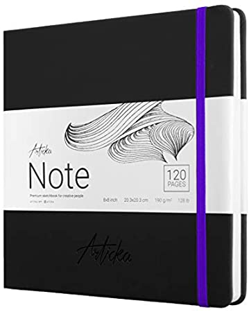 Articka Note Hardcover Sketchbook – Square Hardbound Sketch Journal – 8 x 8 Inch Art Book – 120 Pages with Elastic Closure – 180GSM Paper – Ideal…