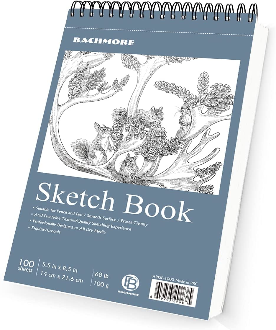 Bachmore Sketchpad 5.5X8.5 Inch (68lb/100g), 100 Sheets of Spiral Bound Sketch Book for Artist Pro & Amateurs | Marker Art, Colored Pencil,…