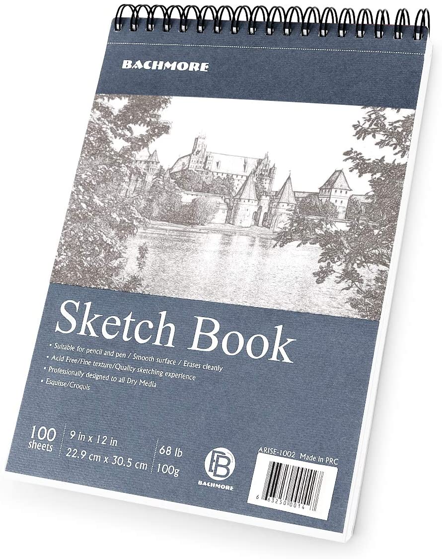Bachmore Sketchpad 9X12″ Inch (68lb/100g), 100 Sheets of TOP Spiral Bound Sketch Book for Artist Pro & Amateurs | Marker Art, Colored Pencil,…