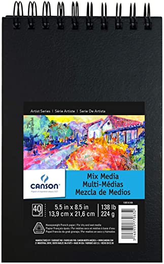 Canson Mix Media Art Book, Heavyweight French Paper, Double Sided Fine and Medium Texture, Side Wire Bound, 138 Pound, 5.5 x 8.5 Inch, 40 Sheets