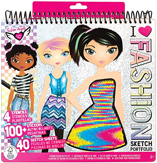 Design Sketch Portfolio (11451), Sketch Book for Beginners, Fashion Sketch Pad with Stencils and Stickers for Kids 6 and Up