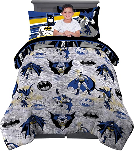 Franco Kids Bedding Super Soft Comforter and Sheet Set with Sham, 5 Piece Twin Size, Batman