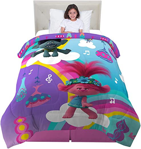 Franco Kids Bedding Super Soft Microfiber Reversible Comforter, Twin/Full Size 72″ x 86″, Trolls World Tour