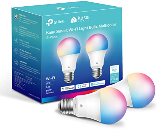 Kasa Smart Light Bulbs, Full Color Changing Dimmable Smart WiFi Bulbs Compatible with Alexa and Google Home, A19, 9W 800 Lumens,2.4Ghz only, No Hub…