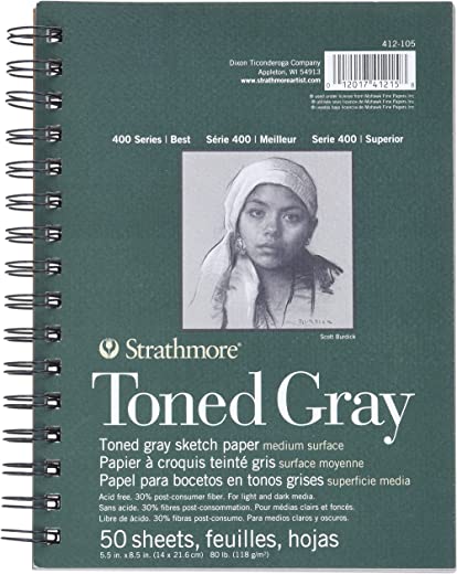 Strathmore Gray Drawing 400 Series Toned Sketch Pad, 5.5″x8.5″, 50 Sheets