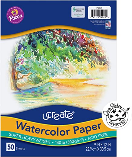 UCreate Watercolor Paper, White, Package, 140 lb., 9″ x 12″, 50 Sheets