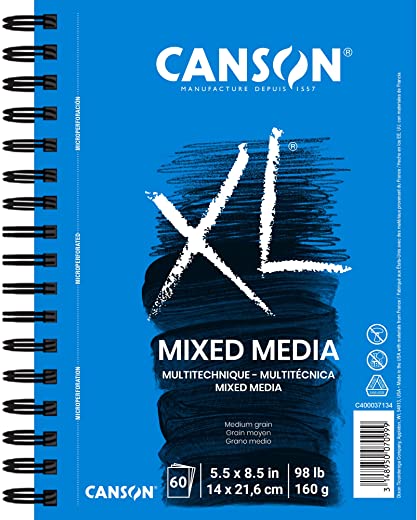 XL Series Mix Paper Pad, Heavyweight, Fine Texture, Heavy Sizing for Wet or Dry Media, Side Wire Bound, 98 Pound, 5.5 x 8.5 in, 60 Sheets, 5.5″X8.5″