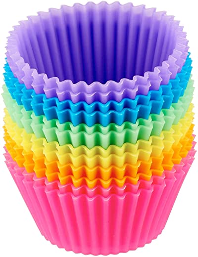 Amazon Basics Reusable Silicone Baking Cups, Muffin Liners – Pack of 12, Multicolor