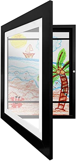 Americanflat 10×12.5 Kids Artwork Picture Frame in Black- Displays 8.5×11 With Mat and 10×12.5 Without Mat – Composite Wood with Shatter Resistant…