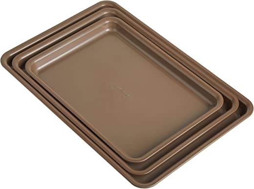 Anolon Gourmet Nonstick Bakeware Set with Nonstick Cookie Sheets / Baking Sheets – 3 Piece, Bronze Brown