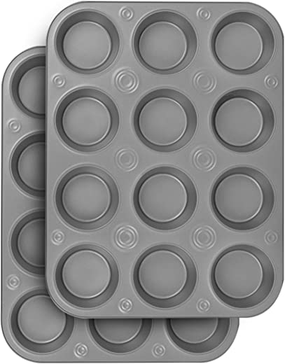BakerEze Non-Stick 12-Cup Muffin Pan, Pack of 2, Grey