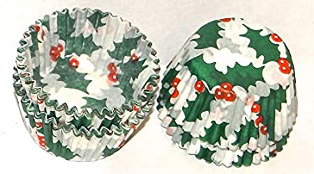 Candy Molds N More, Size 5 Holly Print Paper Candy Cup Cups 150 Pack Candy Making Supplies