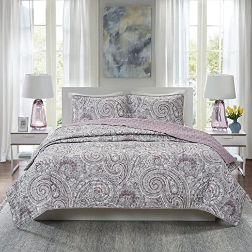 Comfort Spaces Quilt Set – Paisley Design, Double Sided Quilting, All Season, Lightweight, Coverlet Bedspread Bedding Set, Matching Shams, King/Cal…