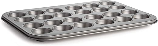 Cooking Light Mini Muffin Pan Carbon Steel Quick Release Coating, Non-Stick Bakeware, Heavy Duty Performance, 24 Cup, Gray