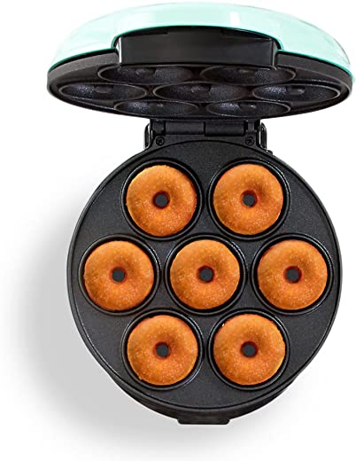 Dash Mini Donut Maker Machine for Kid-Friendly Breakfast, Snacks, Desserts & More with Non-stick Surface, Makes 7 Doughnuts – Aqua