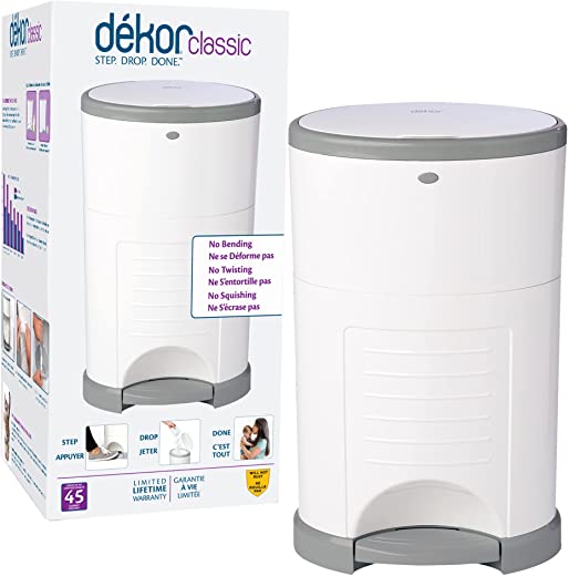 Dekor Classic Hands-Free Diaper Pail | White | Easiest to Use | Just Step – Drop – Done | Doesn’t Absorb Odors | 20 Second Bag Change | Most…
