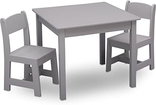 Delta Children MySize Kids Wood Table and Chair Set (2 Chairs Included) – Ideal for Arts & Crafts, Snack Time, Homeschooling, Homework & More, Grey