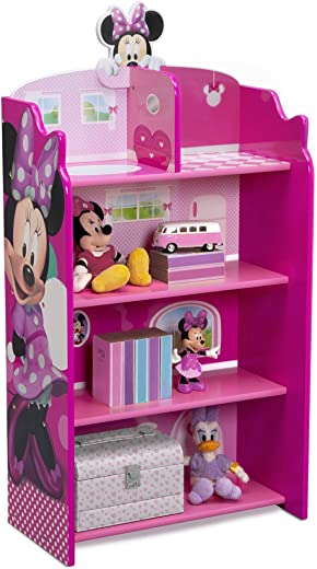 Delta Children Wooden Playhouse 4-Shelf Bookcase for Kids, Minnie Mouse