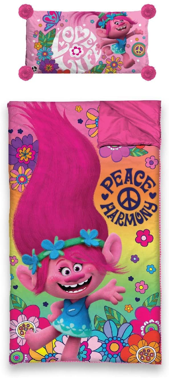 DreamWorks 2 Piece Set Trolls Slumber Bag with Pillow, Pink