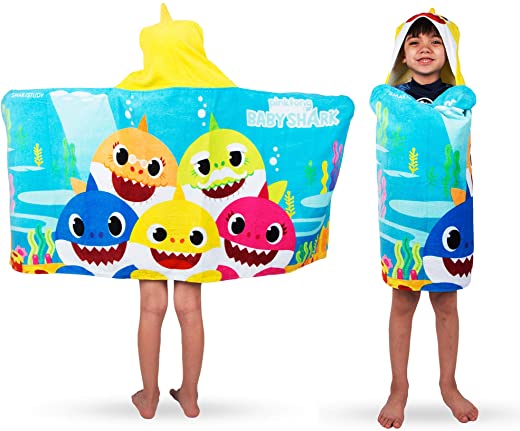 Franco Kids Bath and Beach Soft Cotton Terry Hooded Towel Wrap, 24″ x 50″, Baby Shark