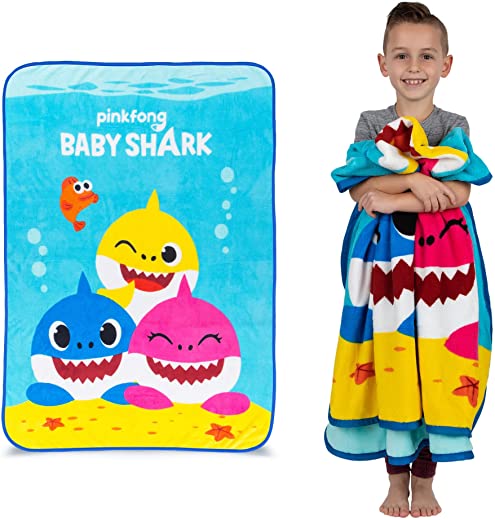 Franco Kids Bedding Super Soft Micro Raschel Throw, 46 in x 60 in, Baby Shark