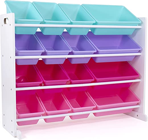 Humble Crew, White/Blue/Pink/Purple Extra-Large Toy Organizer, 16 Storage Bins
