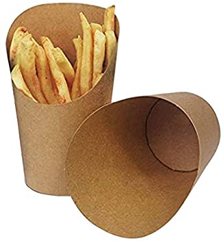 KINGZHUO 50 Pcs French Fries Holder 14oz Disposable Take-out Party Baking Waffle Paper Popcorn Boxes Sandwich Kraft Paper Cups Holder French Fry…