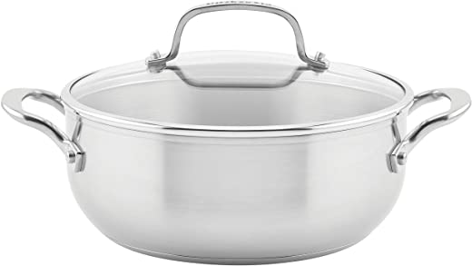 KitchenAid 3-Ply Base Brushed Stainless Steel Casserole Dish/Pan with Lid, 4 Quart
