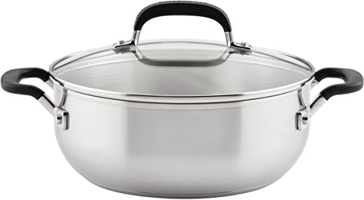 KitchenAid Stainless Steel Casserole with Lid, 4 Quart, Brushed Stainless Steel