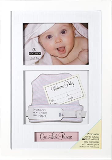 Malden International Designs 8280-46 Baby Memories Baby Memoto Shadowbox Picture Frame, 4×6, White