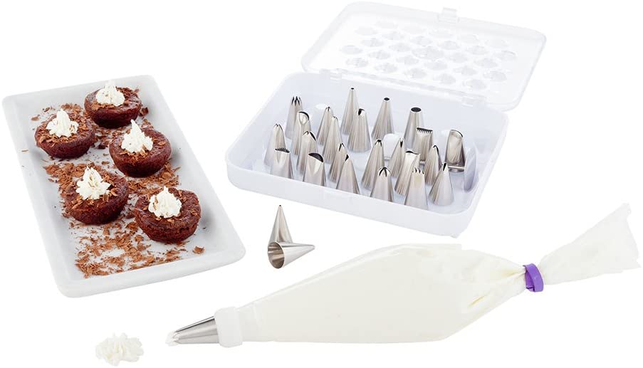 Met Lux 7 x 6.2 Inch Piping Tip Set, 1 Reusable Pastry Tip Set – 28-Piece Set, Includes 26 Piping Tips, 1 Coupler, And 1 Nail, Stainless Steel Cake…