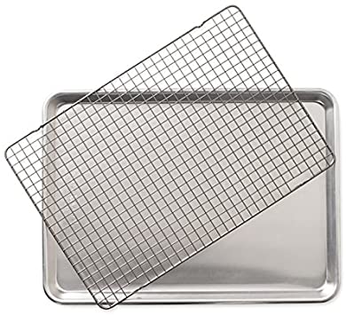 Nordic Ware – 43172AMZM Nordic Ware Half Sheet with Oven Safe Nonstick Grid, 2 Piece Set, Natural