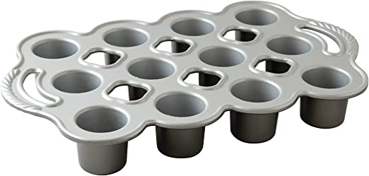 Nordic Ware Cast Aluminum Petite Popover Pan 1/4 Cup Each, 12 Cavity, Silver/Gray