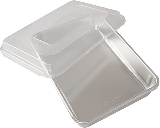Nordic Ware Natural Aluminum Commercial Cake Pan with Lid, Rectangle Pan with Lid Silver, 9 x 13