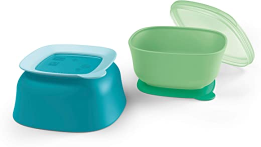 NUK Suction Bowl and Lid, Assorted Colors, 2 Pack, 6+ Months