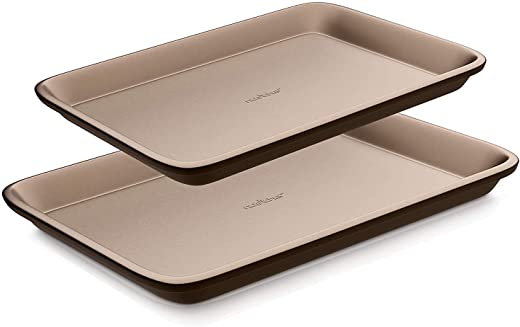Nutrichef Nonstick Cookie Sheet Baking Pan | 2pc Large and Medium Metal Oven Baking Tray – Professional Quality Kitchen Cooking Non-Stick Bake…