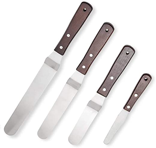 Offset Angled Cake Icing Spatula Knives – Set of 4 Wooden Handle Handle & Stainless Steel Baking Cake Icing Spatula – 4″, 6″, 8″ & 10″