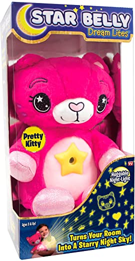 Ontel Star Belly Dream Lites, Stuffed Animal Night Light and Star Projector, Pretty Pink Kitty