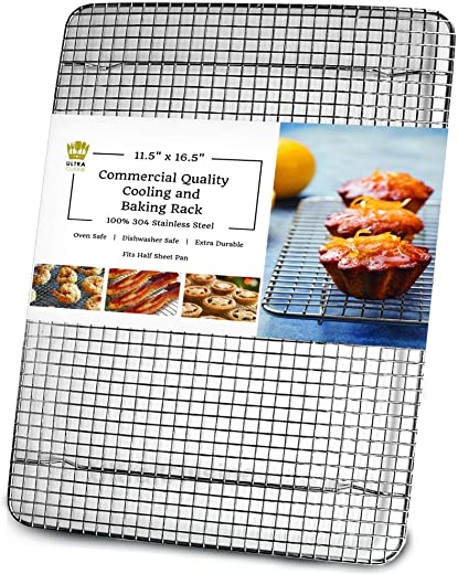 Oven-Safe, Dishwasher-Safe 100% Stainless Steel Wire Cooling Rack for Baking – Food-Safe, Heavy Duty – Cooling and Oven Cooking – 11.5 x 16.5-inch…