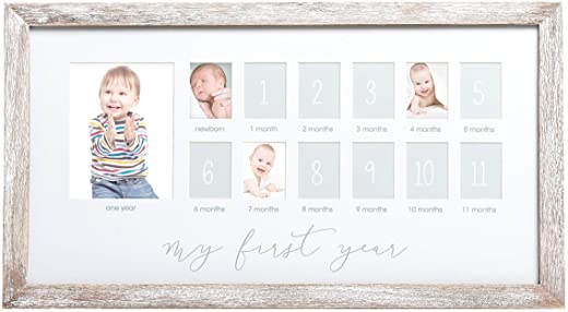 Pearhead My First Year Photo Moments Baby Keepsake Frame, Gift for Mom to Be or Expecting Parents, 17×9.5×0.56 Inch (Pack of 1)