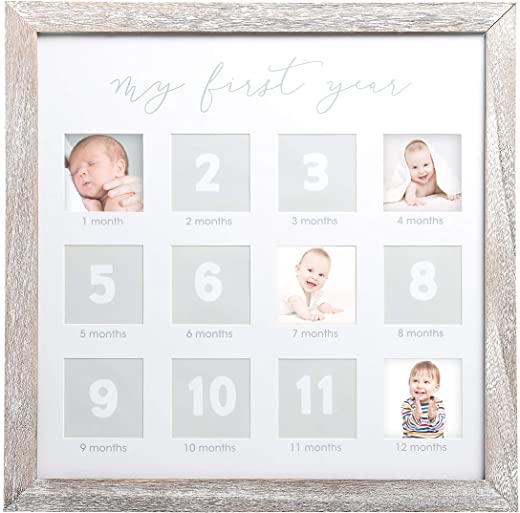 Pearhead My First Year Photo Moments Baby Keepsake Frame, Gift for Mom to Be or Expecting Parents, 19.5×19.5×0.75 Inch (Pack of 1)