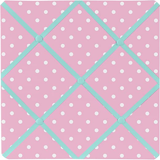 Pink Polka Dot and Turquoise Skylar Fabric Memory/Memo Photo Bulletin Board