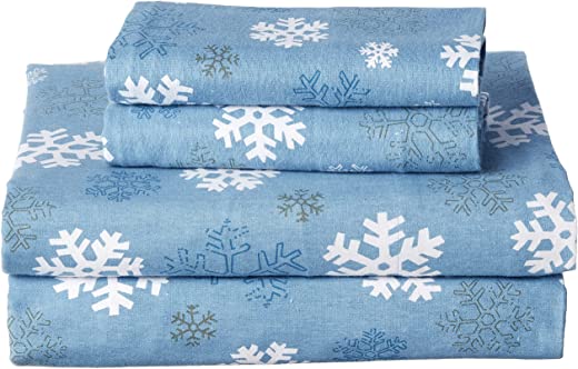 Pointehaven Heavy Weight Printed Flannel 100-Percent Cotton Sheet Set, Queen, Snow Flakes