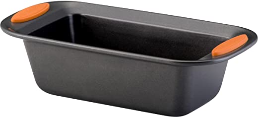 Rachael Ray Yum-o! Bakeware Oven Lovin’ Nonstick Loaf Pan, 9-Inch by 5-Inch Steel Pan, Gray with Orange Handles
