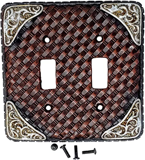 Rainbow Trading RA 3705 Woven Leather Decorative Double Switch Plate Cover