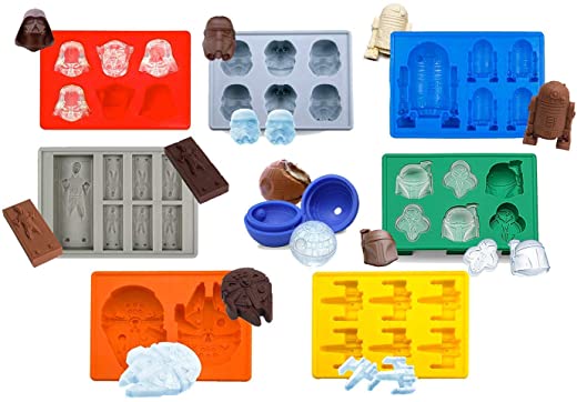 Set of 8 Star Wars Silicone Ice Trays/Chocolate Molds: Stormtrooper, Darth Vader, X-Wing Fighter, Millennium Falcon, R2-D2, Han Solo, Boba Fett,…