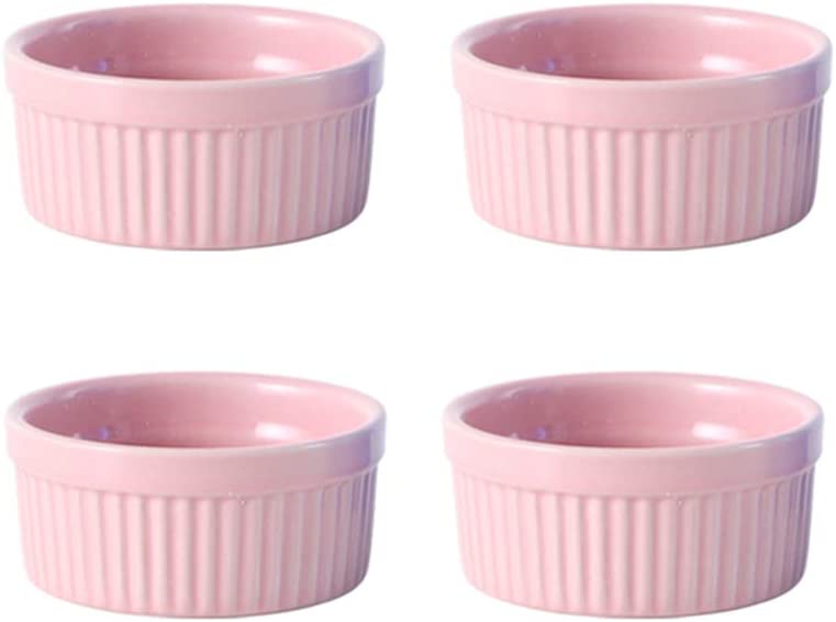 Sizikato Set of 4 Porcelain Souffle Dish Ramekins Bowls for Baking. 4oz