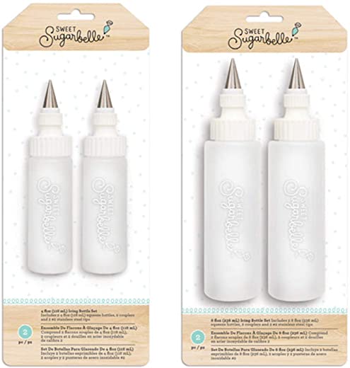Sweet Sugarbelle Cookie Icing Bottles – 4 Ounce & 8 Ounce Squeeze Bottles with Couplers and Stainless Steel Tips