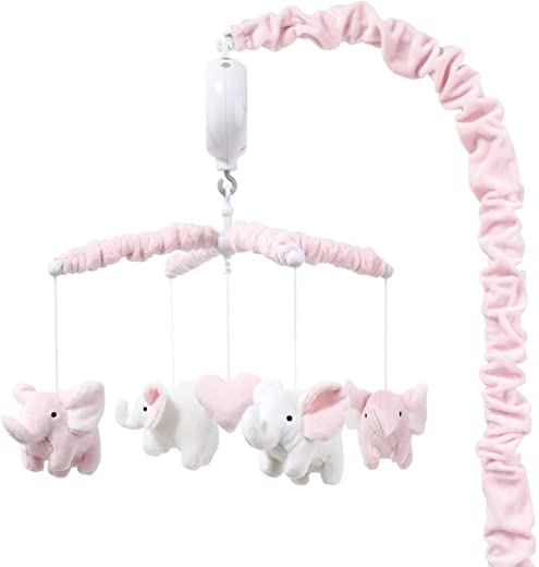 The Peanutshell Pink Elephant Musical Crib Mobile for Baby Girls | Digital Music Box with 12 lullabies
